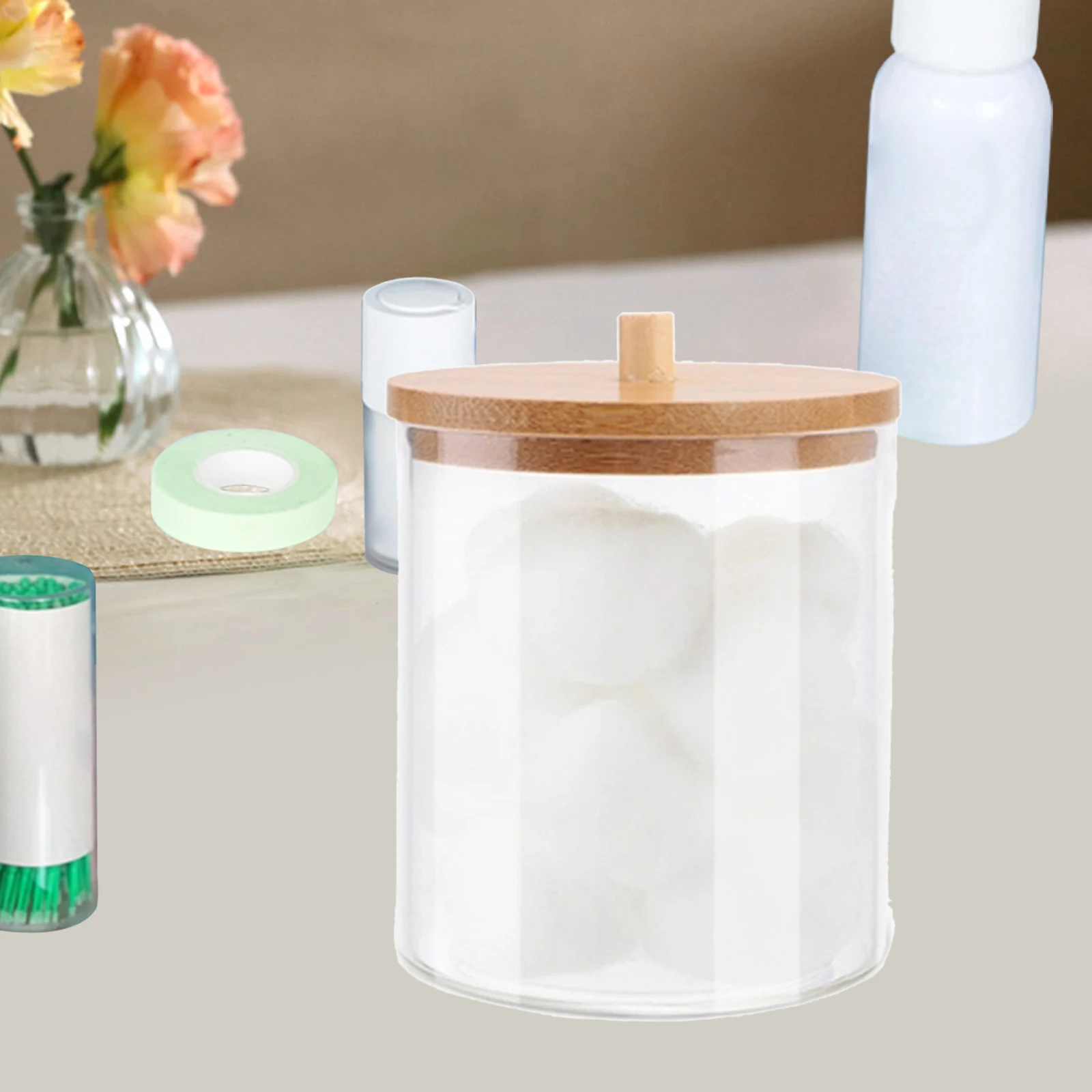 Container Plastic Ear Stick Swabs Cotton Round Pads Small Organizer Jar for Decorative Organization Countertop