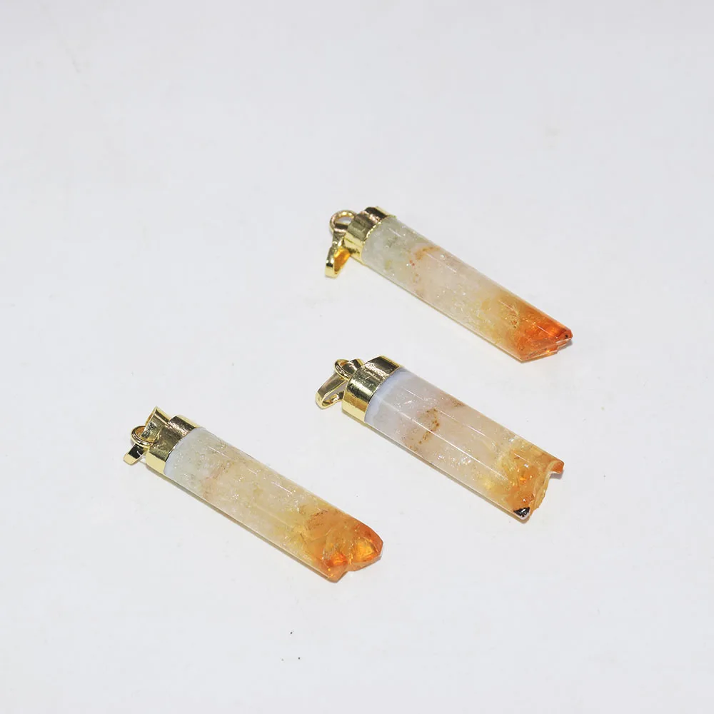 Raw Yellow Crystal Quartz cylinder druzy stone pendant for women Gold plated Cap natural column geode druzy citrine 5pc