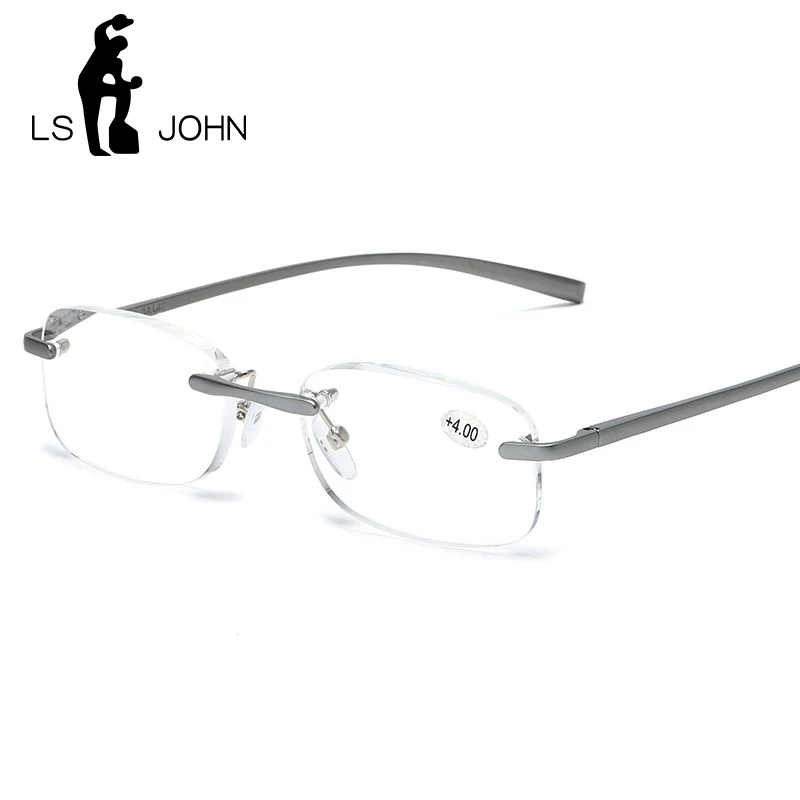 

LS JOHN Rimless Reading Glasses Men Women Brands Aluminum Magnesium Anti Blue Light Presbyopic Eyewear +1.0 to +4.0 with case