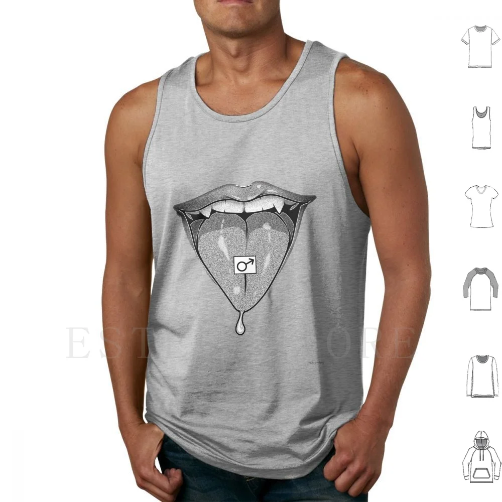 Bad Influence Mouth With Fangs-No Text Tank Tops Vest Cotton Mouth Fangs Vampire Tongue Anime Animecore