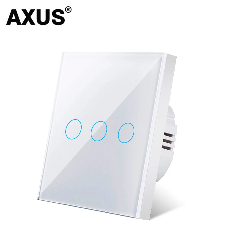 AXUS European AC100-240V Tempered Black White Crystal Glass Touch Switch Panel Wall Light Sensor Button 1/2/3 Gang 10A Interrupt