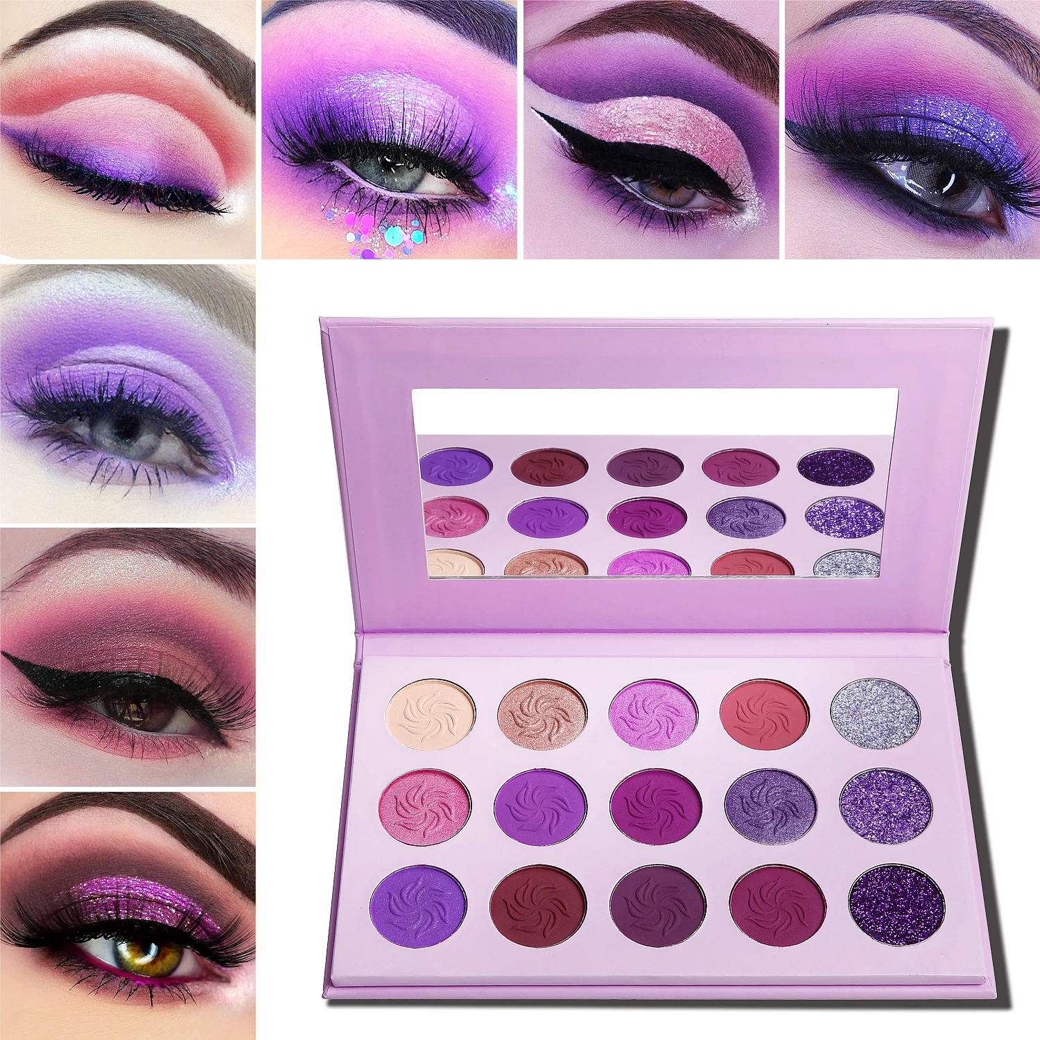 Dream Purple Eyeshadow Palette DE\'LANCI 15 Color,Pink Violet Eye Shadow Palette Red Long Lasting Glitter Shimmer Makeup for eyes