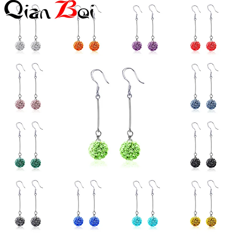 QianBei New Arrival 13 Color Multi Color Ball Crystal Ear Drop Fashion Jewelry Alloy Earrings Crystal Ball Women Hook Earrings