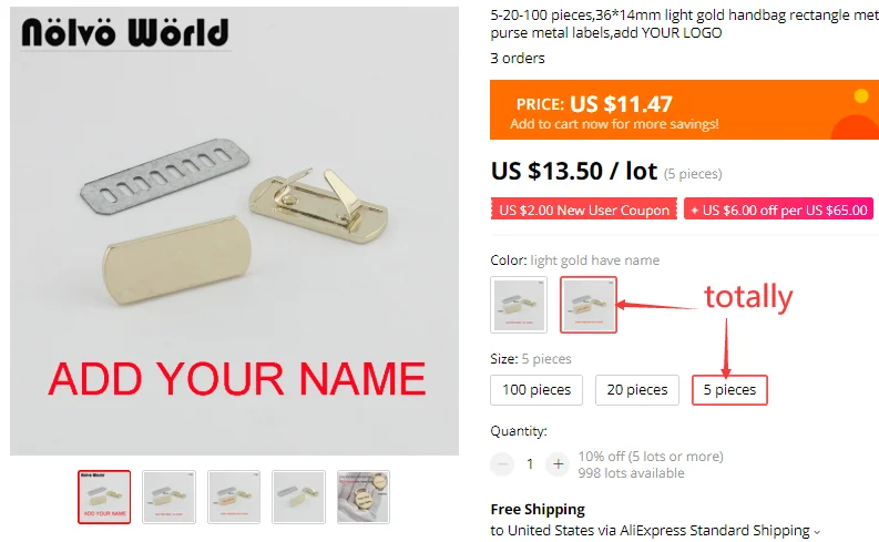50-100PCS Laser YOUR NAME 45*13MM Metal Label Long Rectangle Purses Label Tags Metal Logo For DIY Handbag Bags Metal Labels