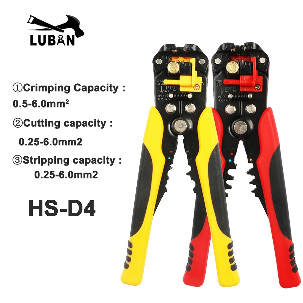 HS-D1 D4 AWG24-10 0.2-6.0mm2 3 in 1 Multifunctional automatic Stripping pliers Cable wire Crimping Cutting wire cutter stipper