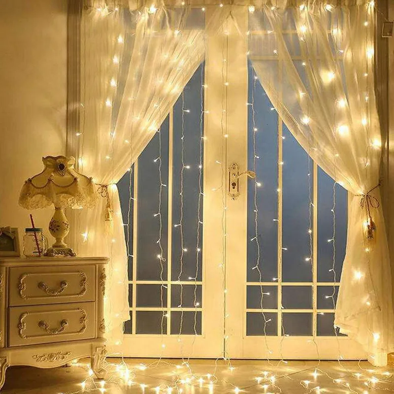 กลางแจ้งไฟ Led ผ้าม่าน String กันน้ำ Icicle Light Garland หน้าต่างโคมไฟสวน Fairy Light Christmas Decor ปีใหม่