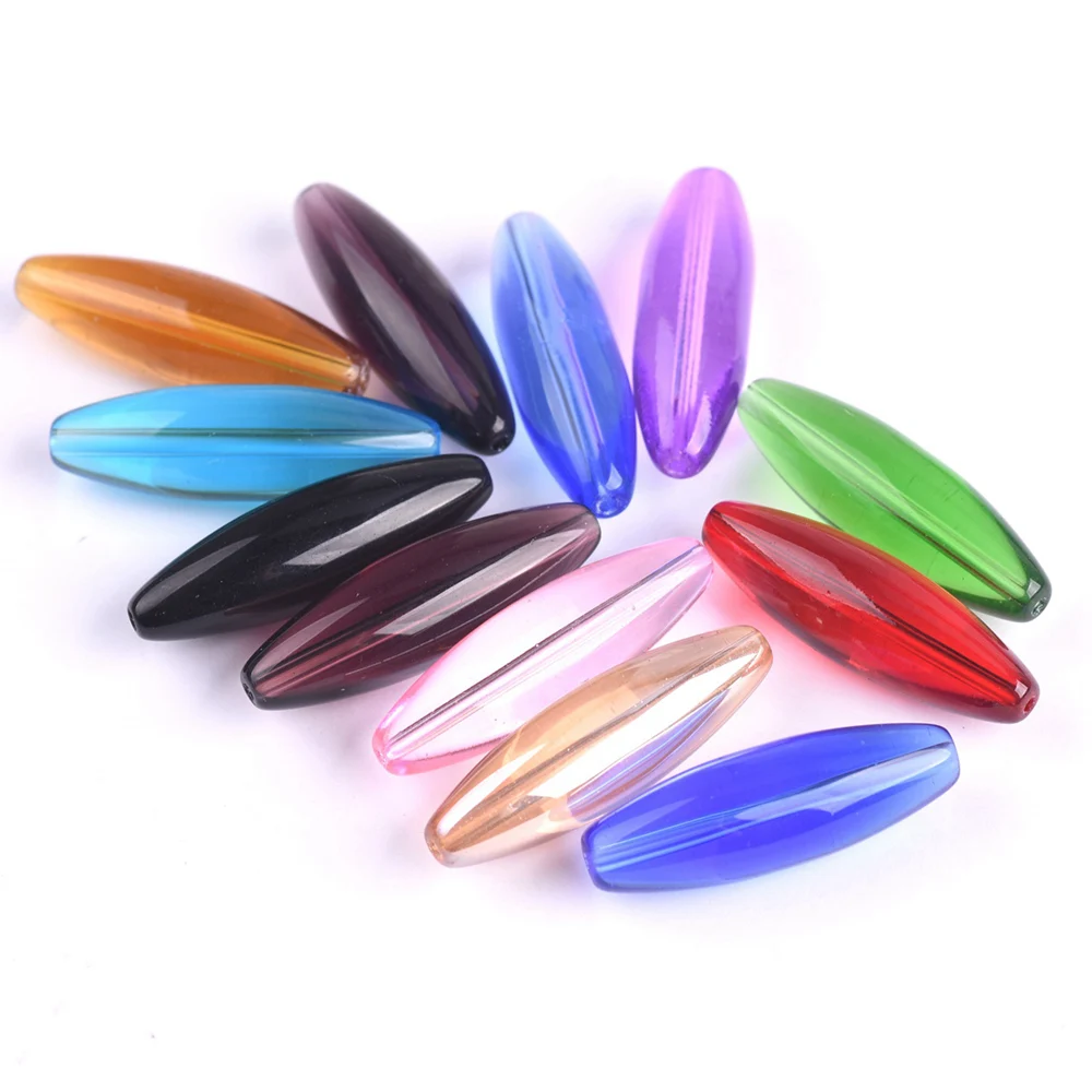 

10pcs Long Oval Shape 40x12mm Glossy Crystal Glass Loose Beads for Jewelry Making