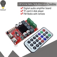 WAVGAT TPA3116 50W+50W Bluetooth Receiver Digital Audio Amplifier Board TF card U disk player FM Redio With Remote control