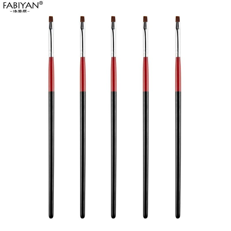 5pcs/Set Nail Art Brush Pen Flat Painting Drawing Carving Extension Design Gel UV Polish Acrylic Tips Manicure Tools Kit