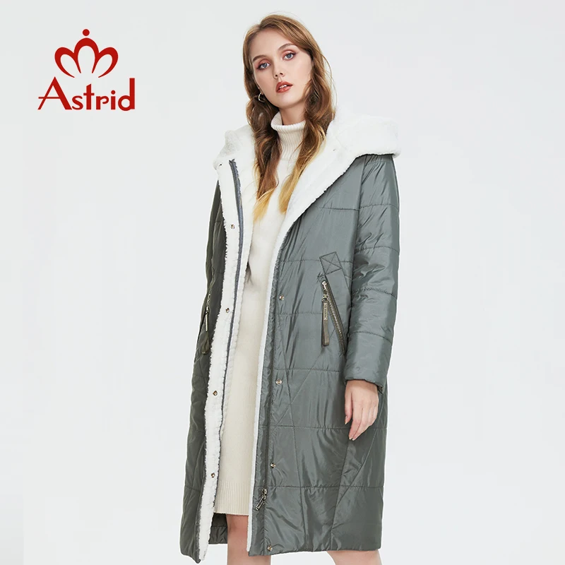 Astrid-parkas femininas, longo casaco acolchoado, tamanho grande, casaco de pele quente, pele com capuz, roupas de inverno, 2023