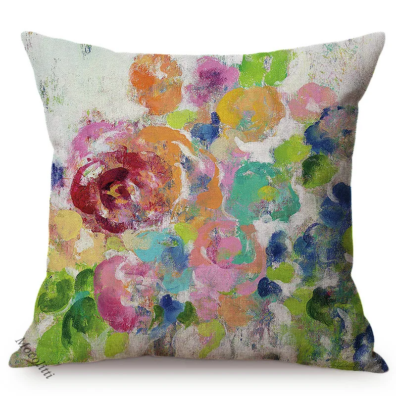 Floral Oil Painting Europe Vibe Home Decor Chair Cushions Cover Cherry Blossoms Summer Garden Sofa Pillow Case Linen Kussenhoes