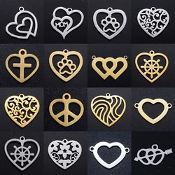 5pcs/lot Love Heart DIY Charms Wholesale 316 Stainless Steel Cross Peace Jewelry Pendant Flower Pet Paw Hearts Connectors Charm