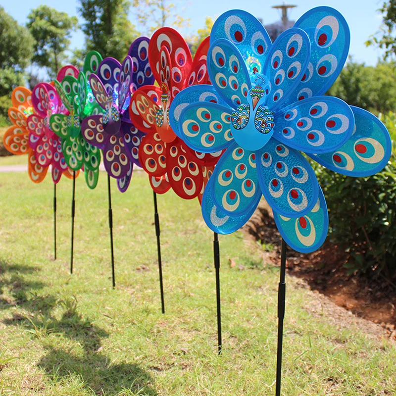 Wind Spinners Peacock Laser Sequin Easy Spinning Kinetic Wind Spinners Sculpture Stake Decoration for Outdoor Yard Trawnik Garden