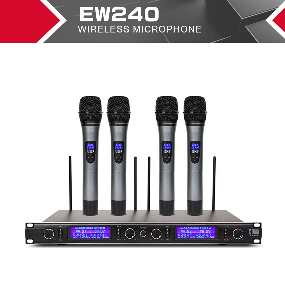 XTUGA EW240 4 kanałowy bezprzewodowy mikrofony System UHF System do Karaoke bezprzewodowy 4 osobisty Mic na etapie kościół użyj na imprezę