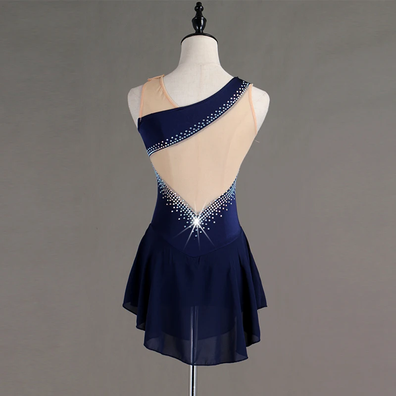Figure Skating Dress Women girl Ice Skating Dress navy blue Gymnastics Costume custom rhinestone B152