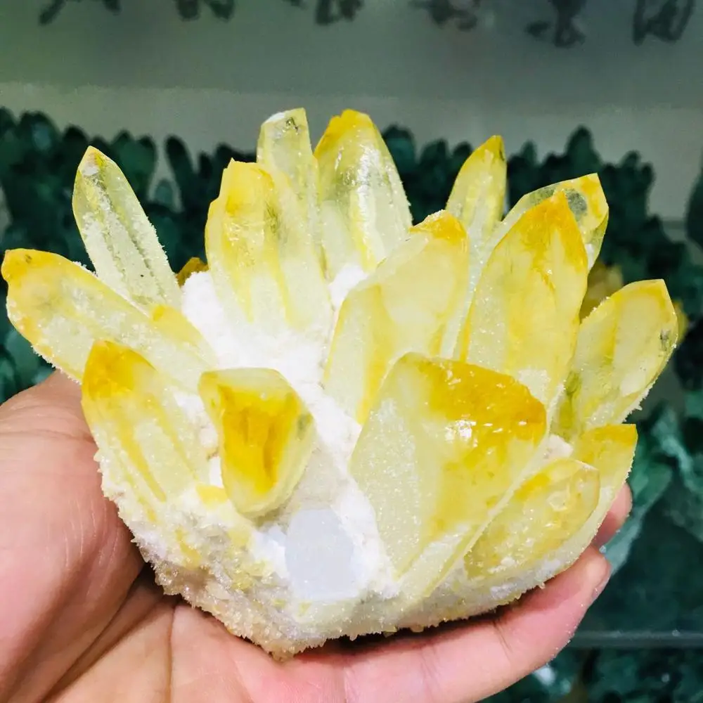 Natural Beatiful Yellow Tibetan Quartz Crystal Cluster Specimen