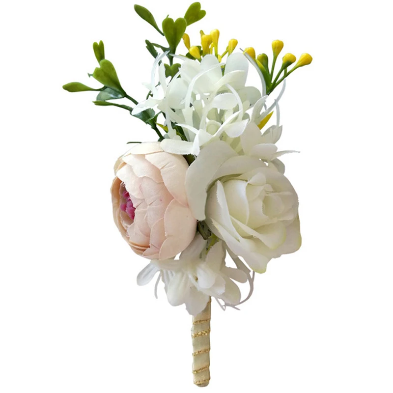 Flores de boda hechas a mano para novio, Boutonniere o novia, dama de honor, ramillete de flores artificiales de seda europea, 1 pieza