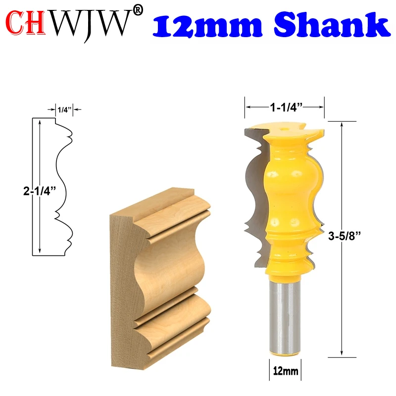 CHWJW 1PC 12mm Shank Reversible Crown Molding Router Bit Set Line knife Door knife Tenon Cutter for Woodworking Tools