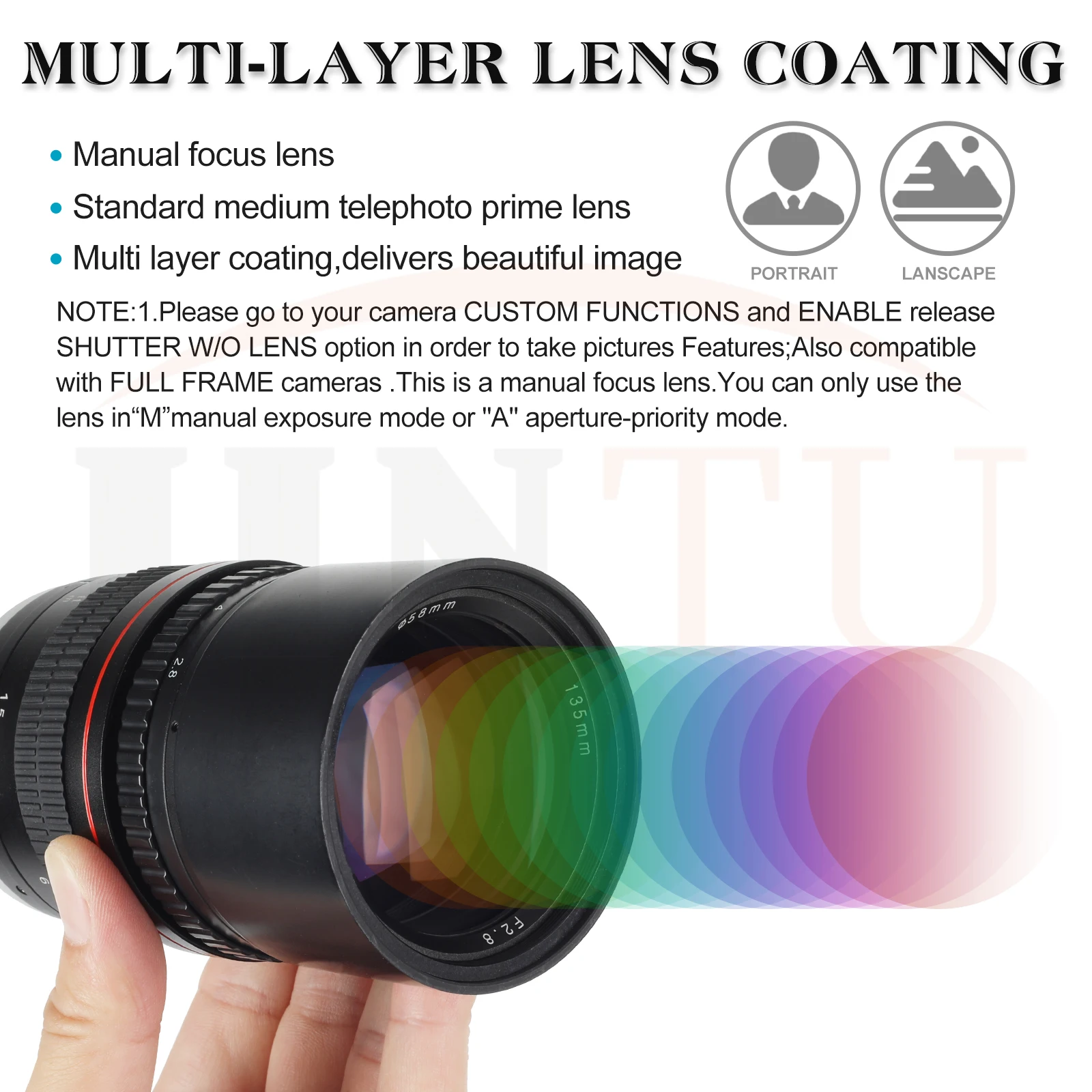 JINTU 135mm F/2.8 Telephoto Prime EF Mount Lens for Canon EOS 1300D 6D 7D 6DII 7DII 77D 760D 800D 60D 70D 80D 5DIV 5DIII Camera