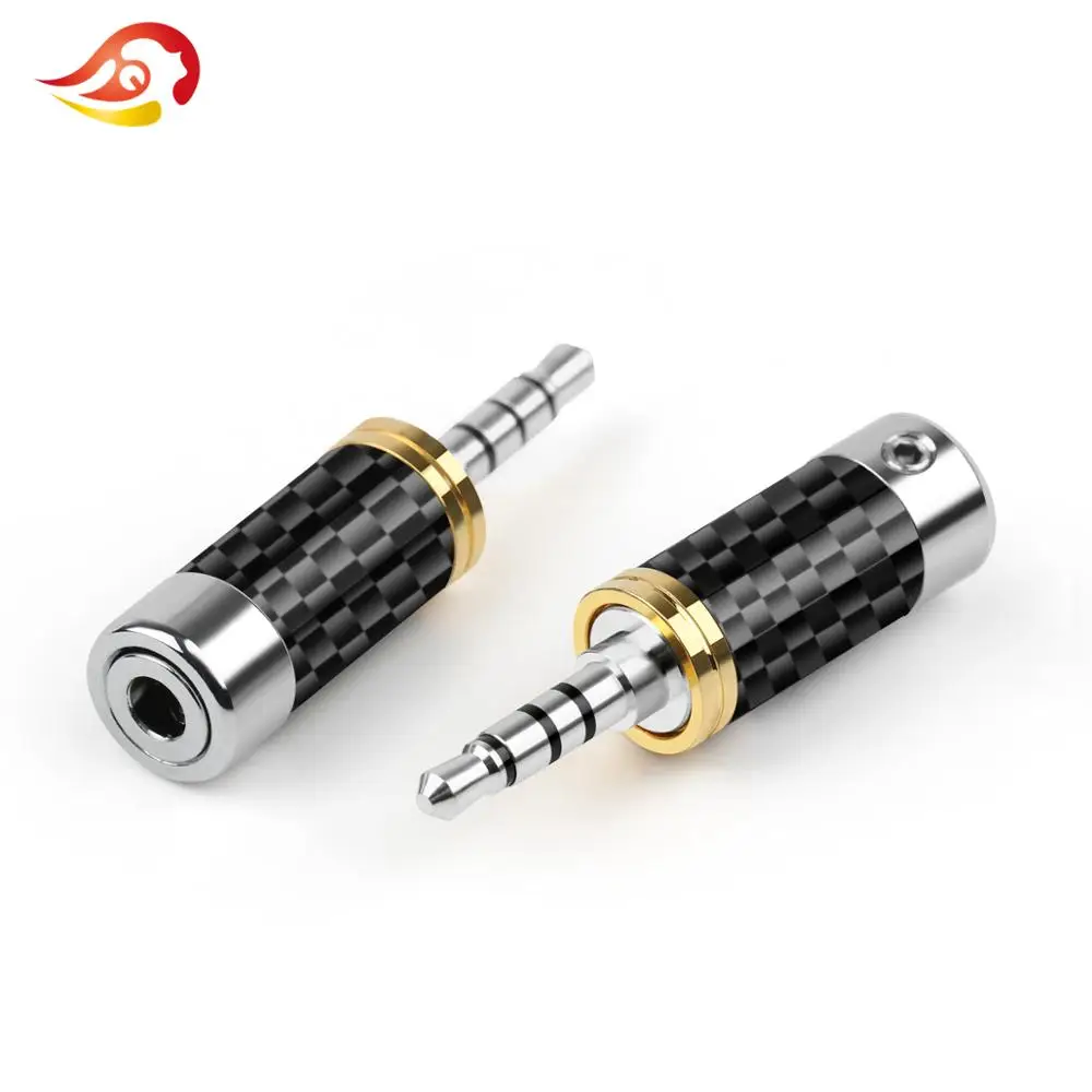 QYFANG 3.5mm 4 Pole Balanced Stereo Adapter Carbon Fiber Audio Jack Rhodium Plated Copper Earphone Plug Headphone Wire Connector