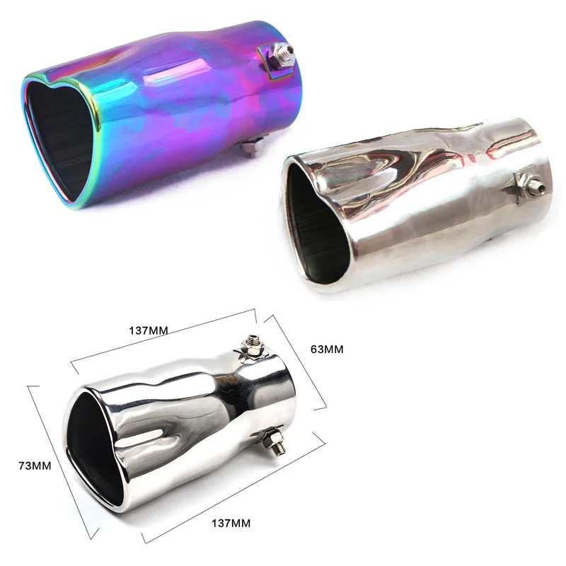 63mm Universal Chrome Car Exhaust Muffler Tip Rear Pipe Tail Muffler Stainless Steel Heart-shaped Colorful