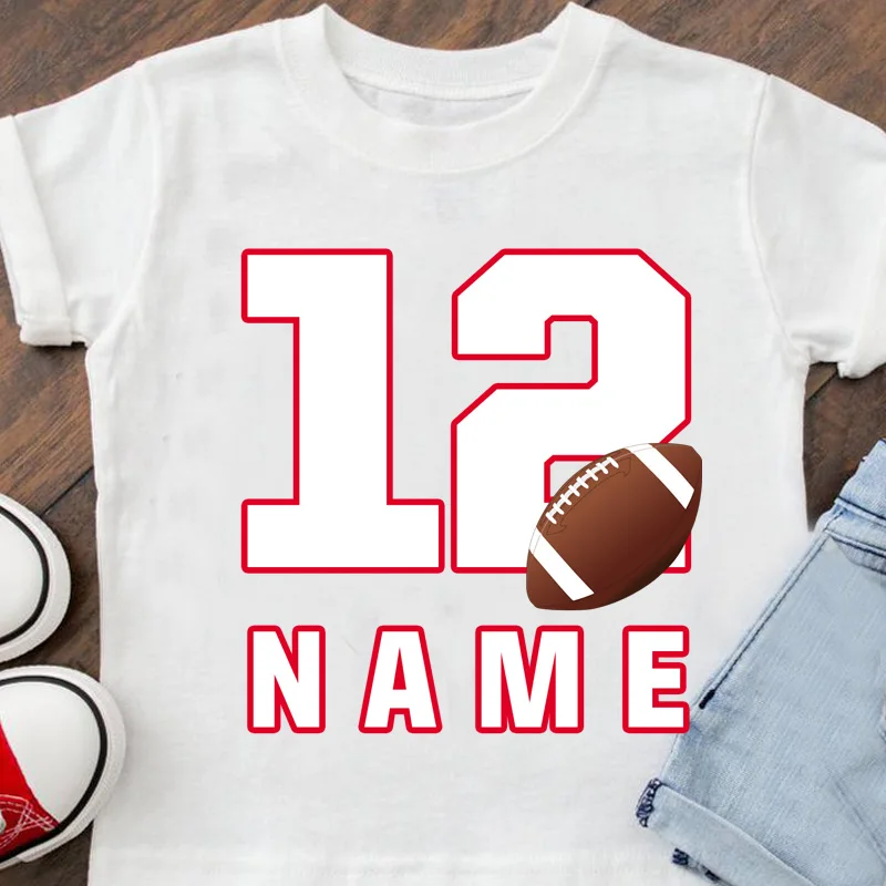 

Boy Girl Football T Shirt for Girls T-Shirt Number 2 3 4 5 6 7 8 Graphic Kids Clothes Boy Little Football Print Summer Short Top