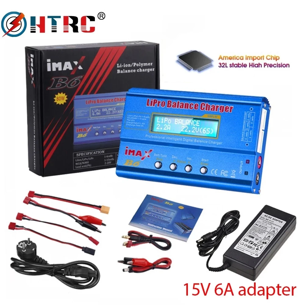 IMAX B6 80W Multi-function Charger For Lipo Li-ion LiFe NiMh Ni-Cd PB Battery RC Balance Discharger+15V 6A Adapter Optional