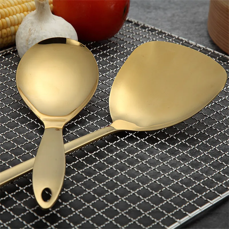 1PC Gold Stainless Steel Cooking Tools Spoon Fried Shovel Colanda  Whitefly Cocina Utensilios Spatula Ladle Spatula Kitchenware