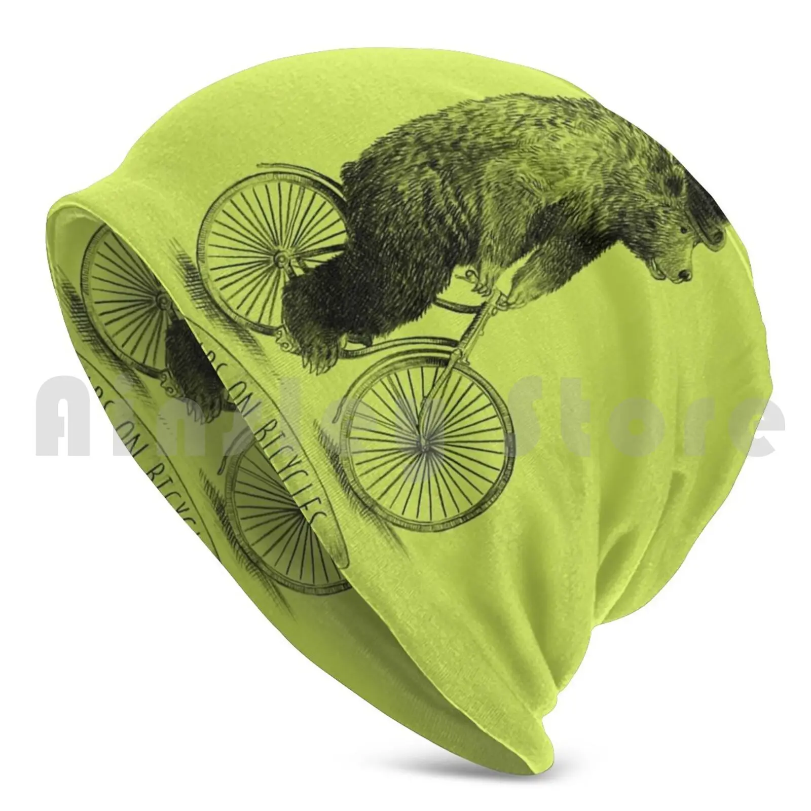 Bears On Bicycles ( Lime Option ) Beanies Pullover Cap Comfortable Bear Bicycle Vintage Lime Green Bowler Hat Cute