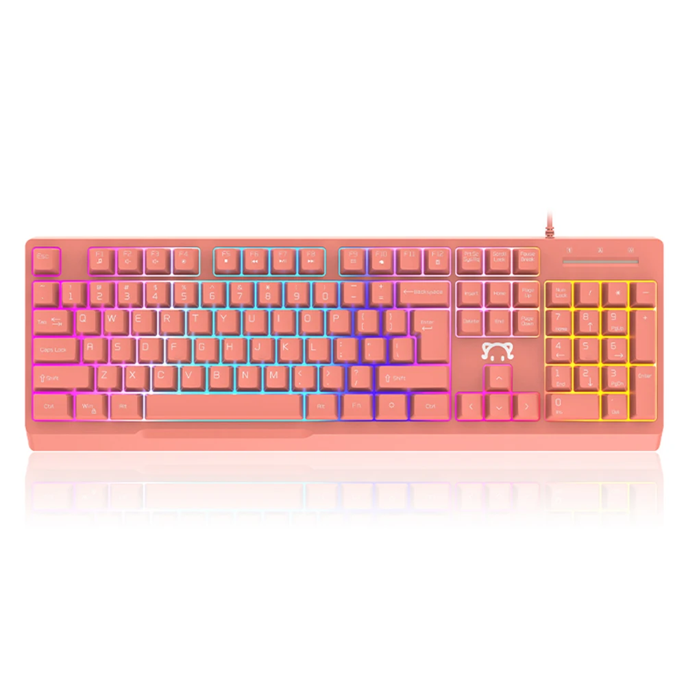 Girly Pink Mechanical Gaming Keyboard 104 Keys USB Wired Gamer Keyboard RGB Backlight Mechanical Keyboard for PC Laptop Computer