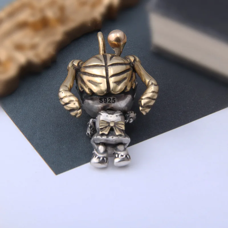 BOCAI New Solid S925 Sterling Silver Jewelry Retro Stylish and Creative Personality Voodoo Doll Man and Woman Pendant