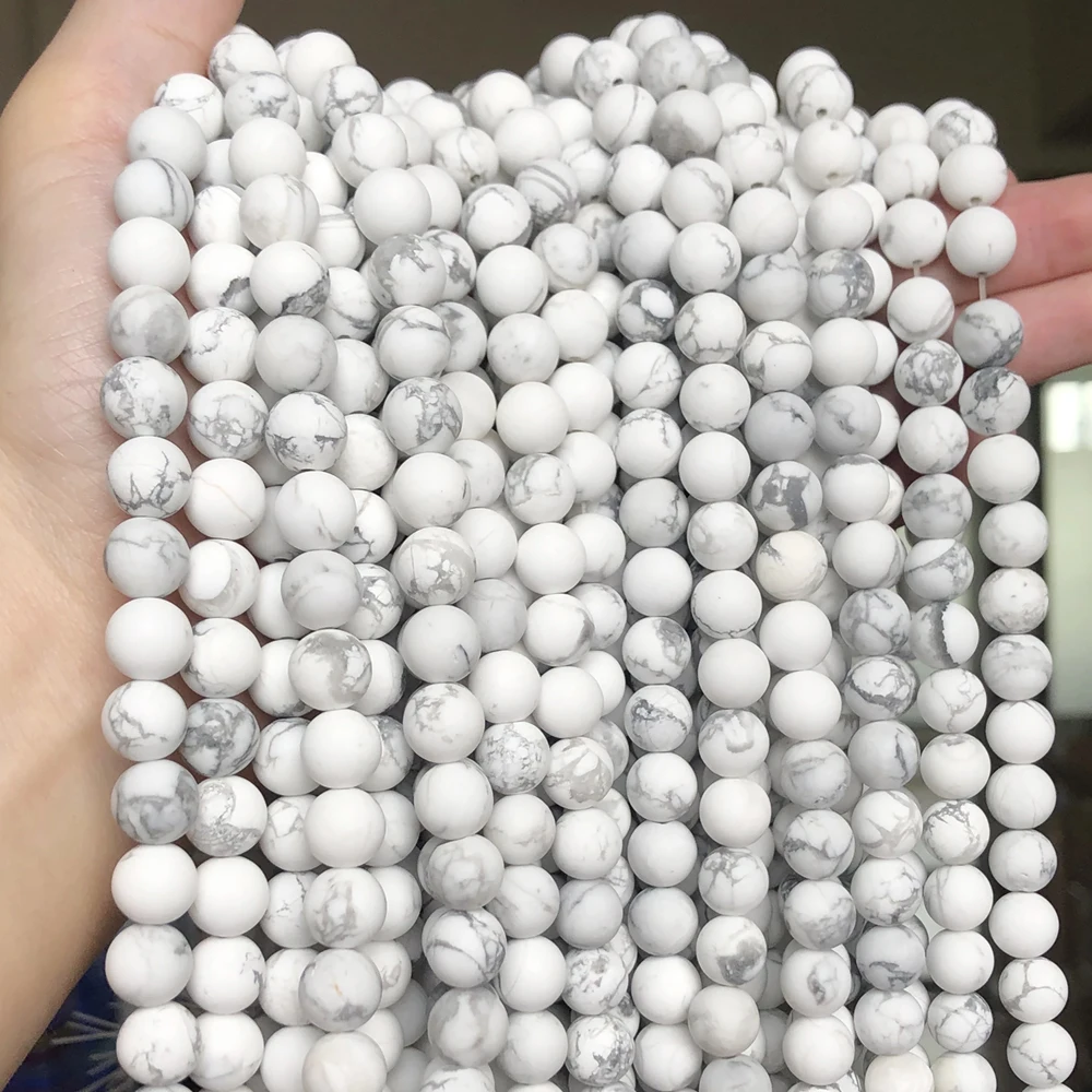 4/6/8/10mm Second Generation Matte White Turquoises Howlite Beads for Jewelry Bracelet Making Round Loose Beads Strand 15inche