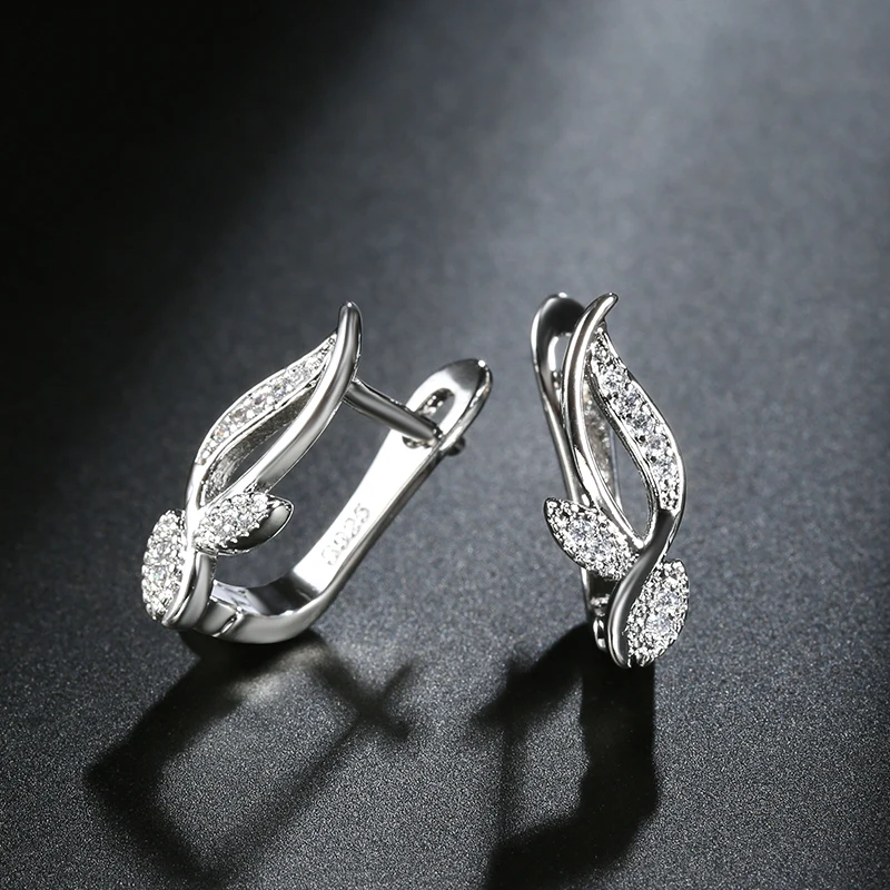 Kinel Trend Earrings Jewelry 2021 Simple 585 Rose Gold Natural Zircon Leaf Stud Earrings For Women Luxury Daily Vintage Jewelry