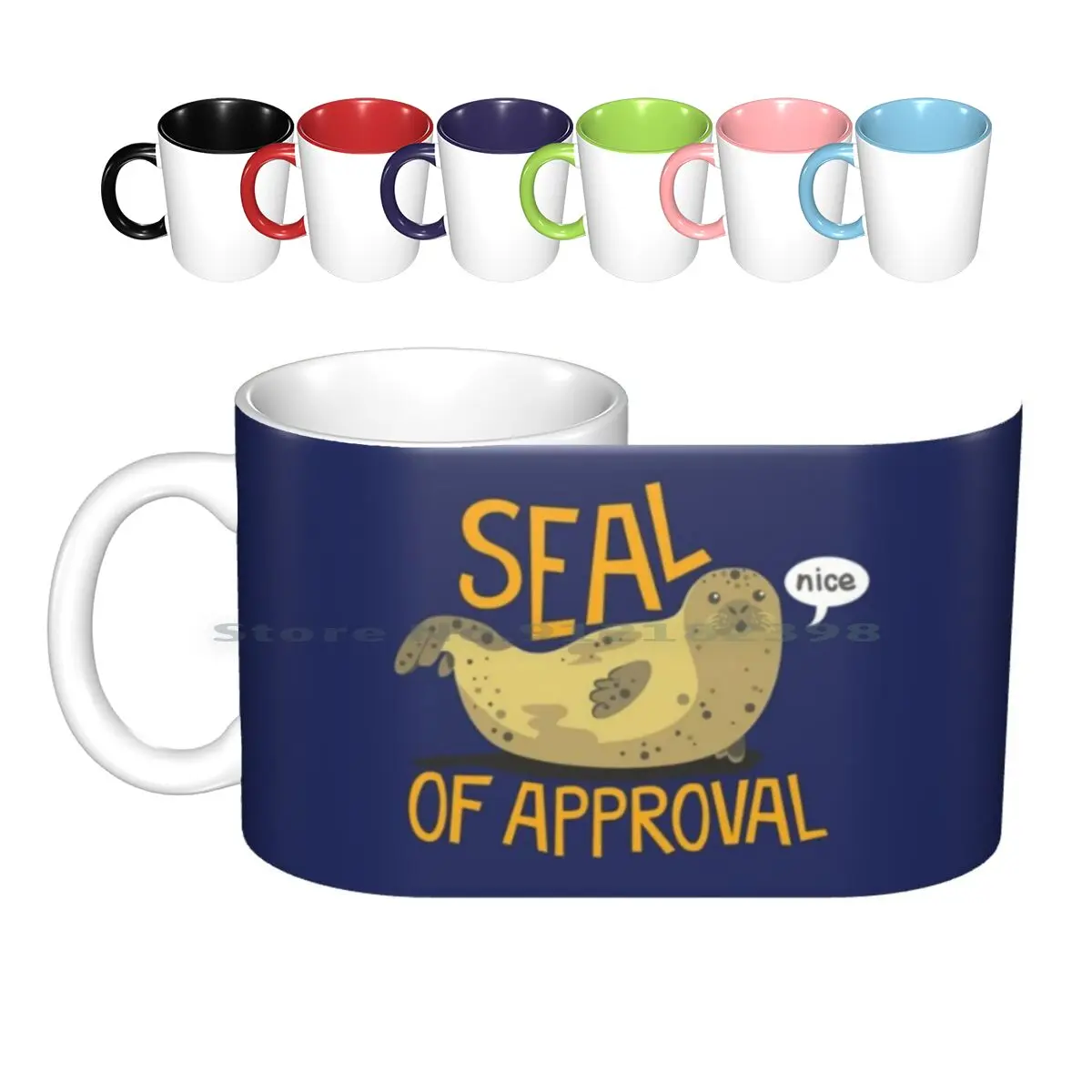 Seal Of Approval Ceramic Mugs Coffee Cups Milk Tea Mug Seal Animal Ocean Pun Funny Cute Creative Trending Vintage Gift Bottle