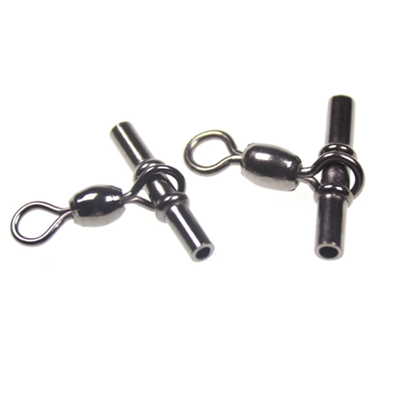 50pcs Fishing Rolling Swivels 3-way Swivels Sea Fishing Tackle With Solid Ring Copper Tube Fishing Rigging Connector Accessories