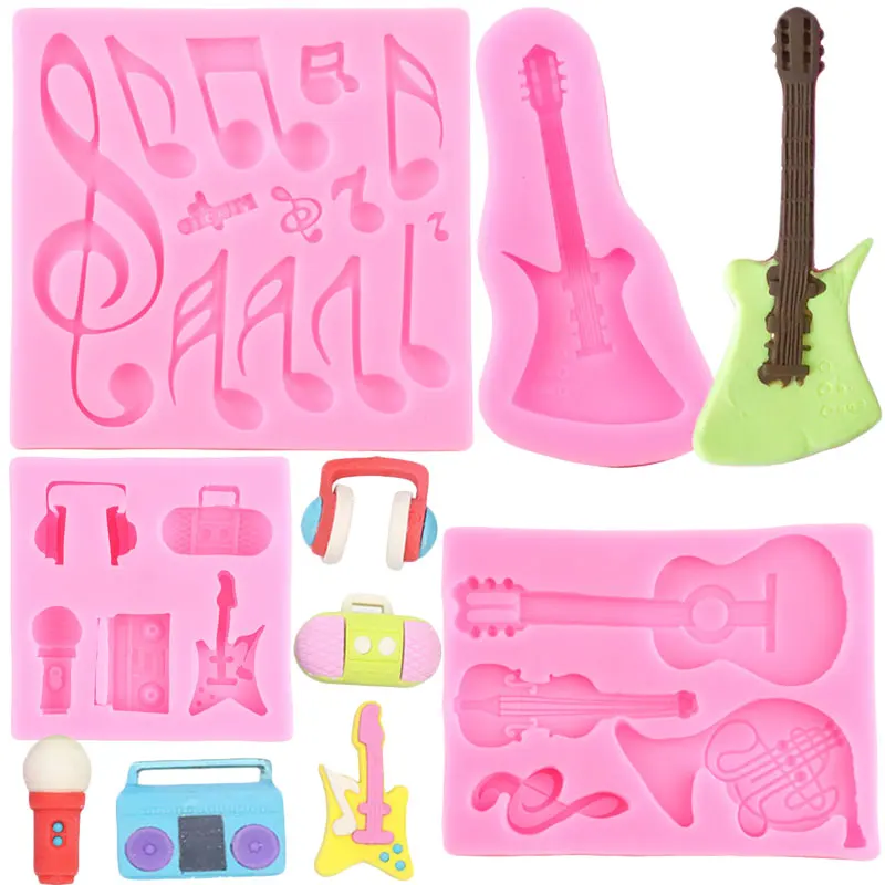 Music Notes Guitar Silicone Mold Resin Clay Candy Chocolate Baking Molds DIY Fondant Cake Decorating Tools Kitchen Accessories