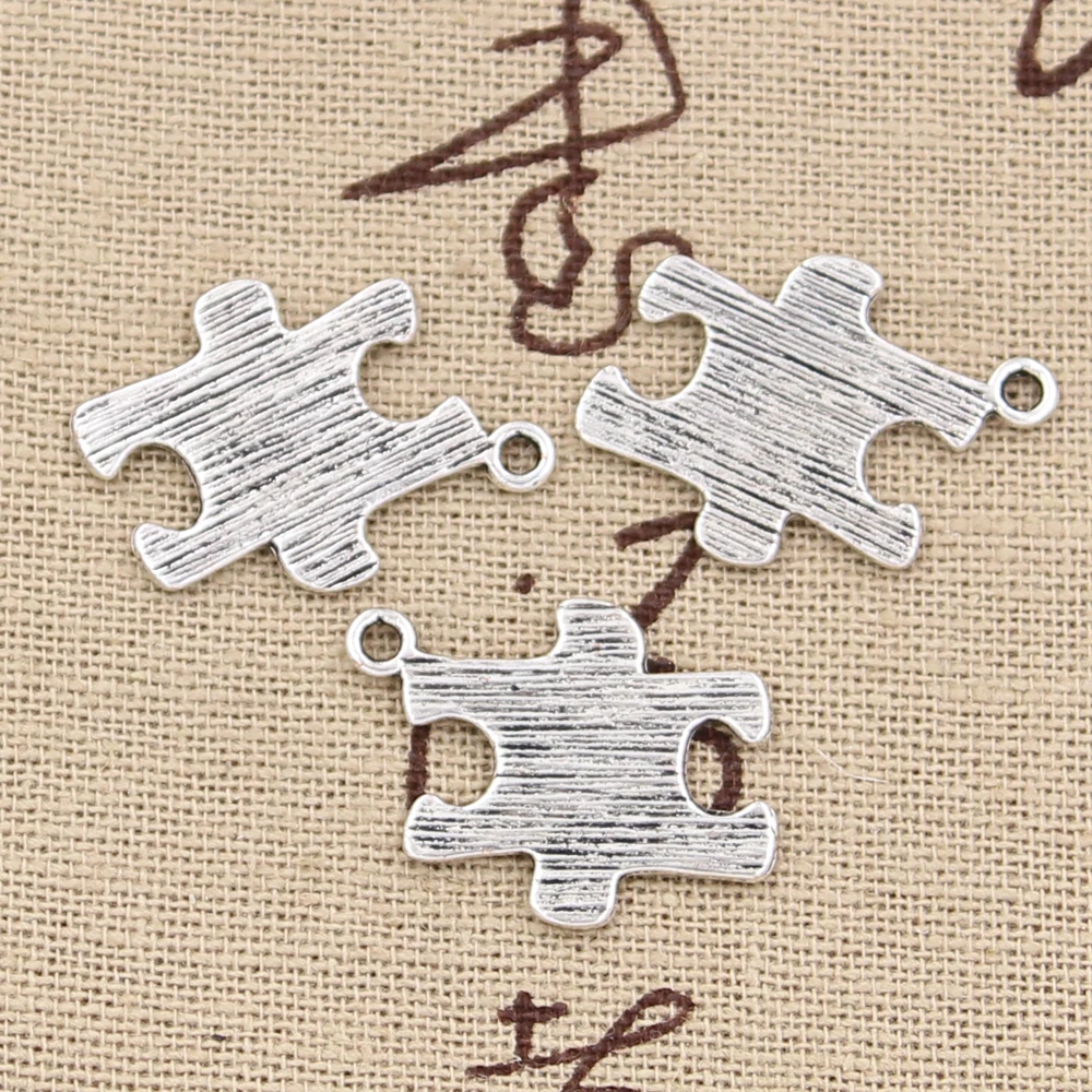 15pcs Charms Jigsaw Puzzle Piece Autism 21x18mm Antique Silver Color Pendants Making DIY Handmade Tibetan Finding Jewelry