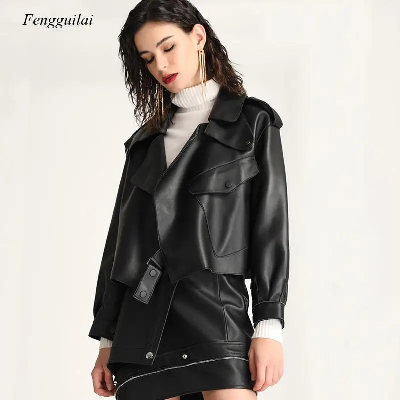 2021 Faux Leather Jacket Women Loose Soft Vintage Motorcycle Biker Coat Short Pu Leather Coat Female Punk Autumn Streetwear Outw