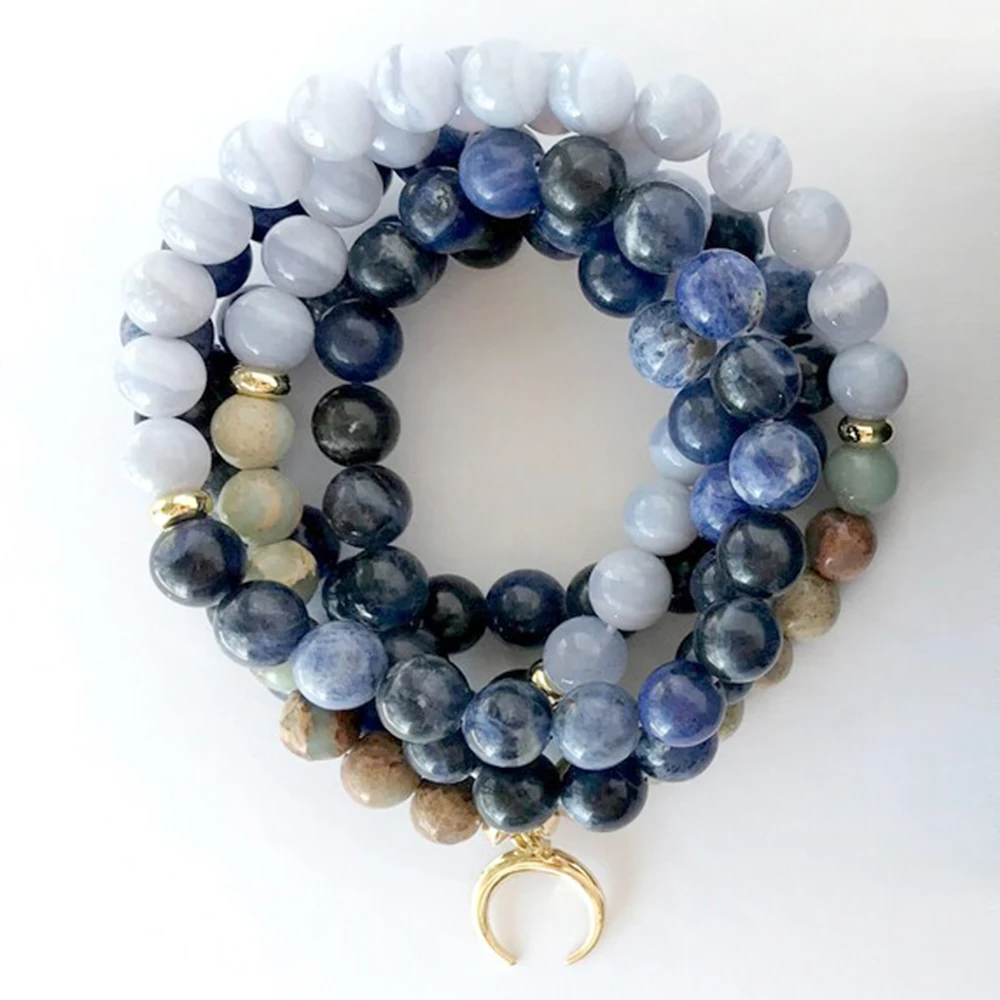 MG1360 Natural 6 mm Sodalite Blue Lace Agate Handmade 108 Mala Bracelet Aqua Terra Jasper Necklace Spiritual Healing Jewelry