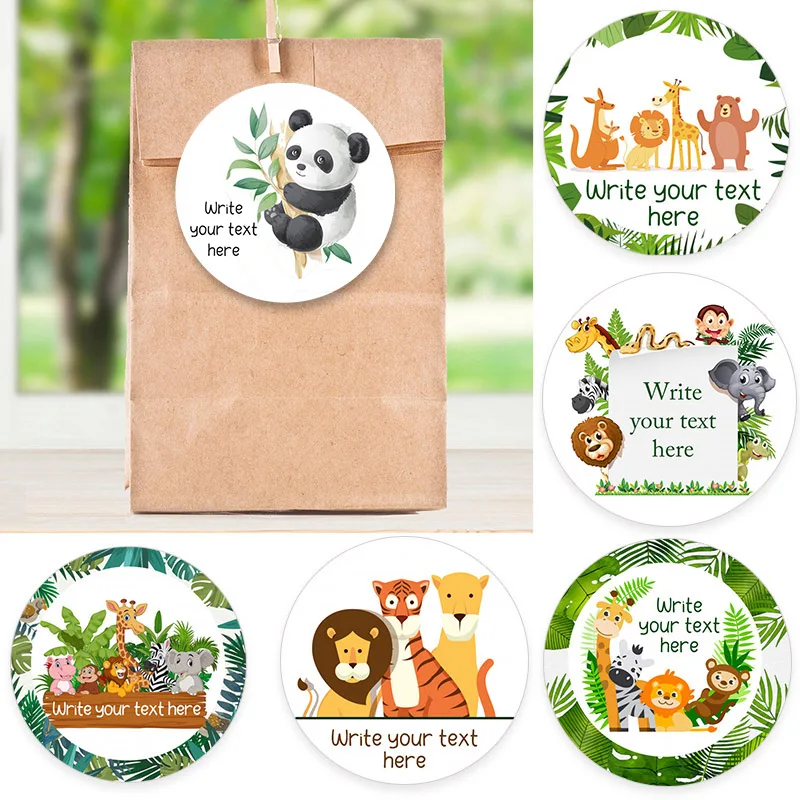 Customize Stickers Forest Jungle Safari Animal Supplies Stickers Happy Birthday Party Decor Gift Box Packing Label Baby Shower