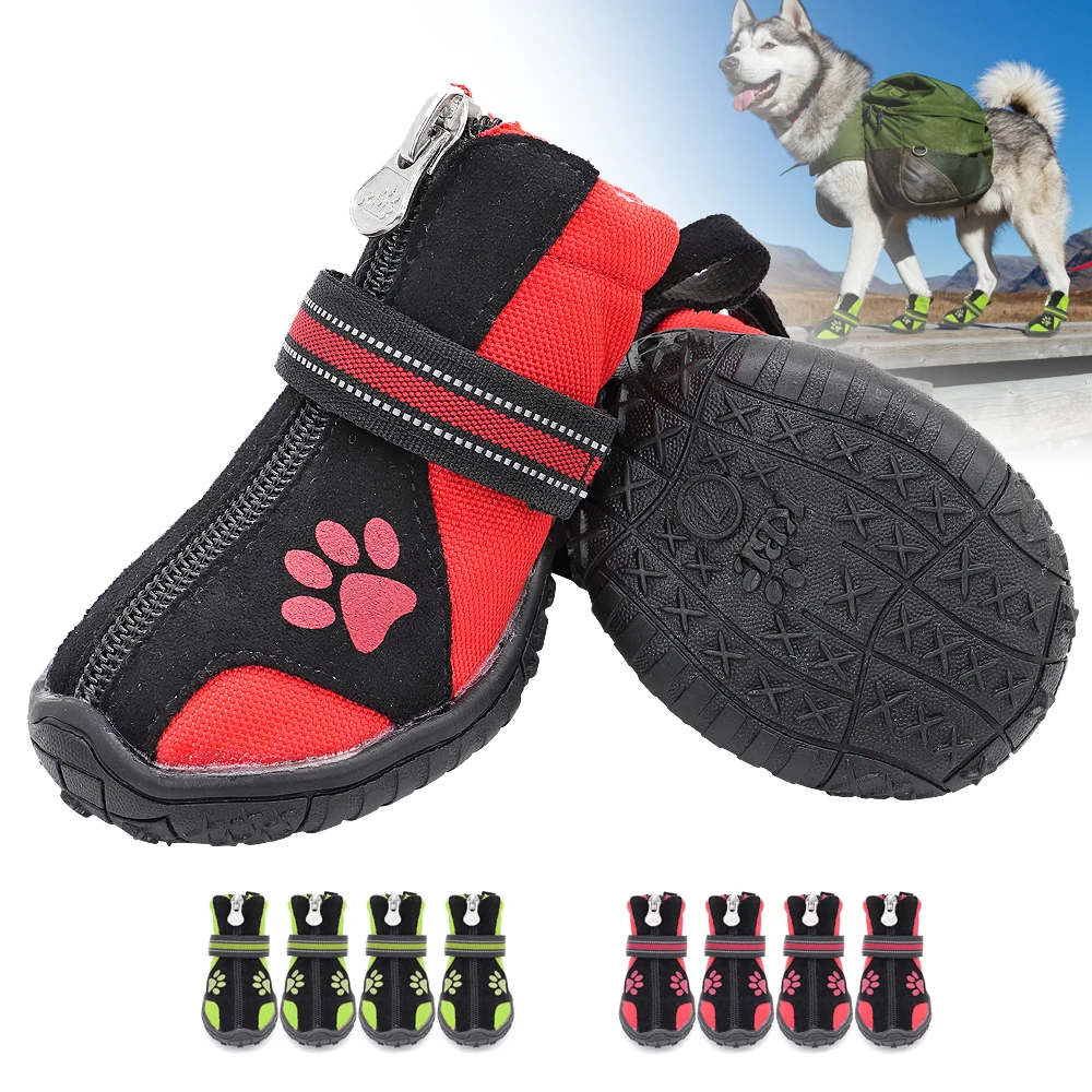 4pcs Pet Dog Shoes Warm Dogs Shoes Reflective Pet Rain Snow Boots Non-slip Dog Shoe For Small Large Dogs Autumn Cold Winter