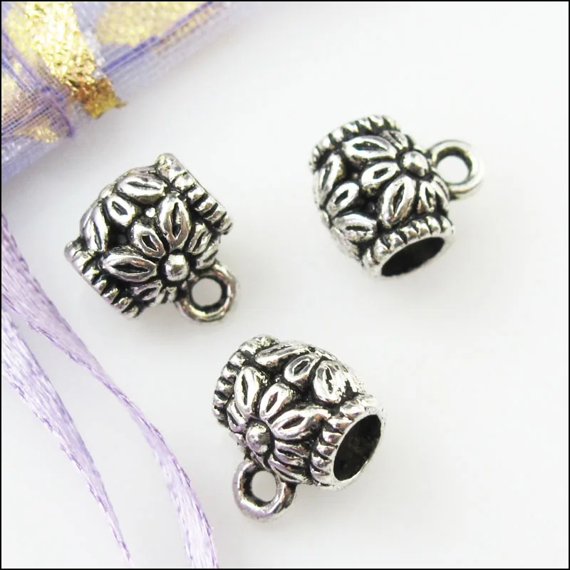 30 New Barrel Flower Connectors Tibetan Silver Bail Bead Chrams 8x10mm