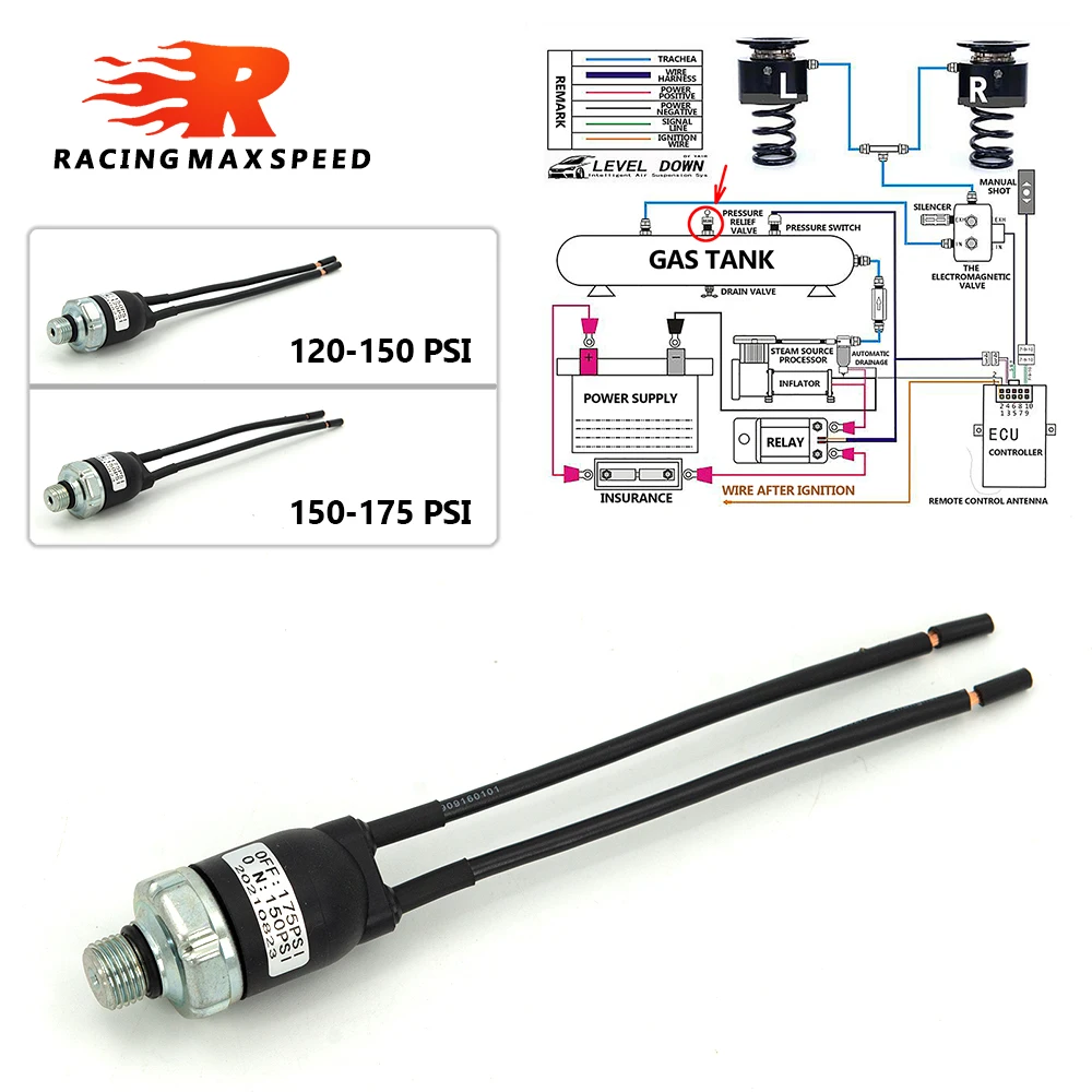 12V/24V 1/4NPT Air Compressor Pressure Control Switch Valve 120-150PSI 150-175PSI