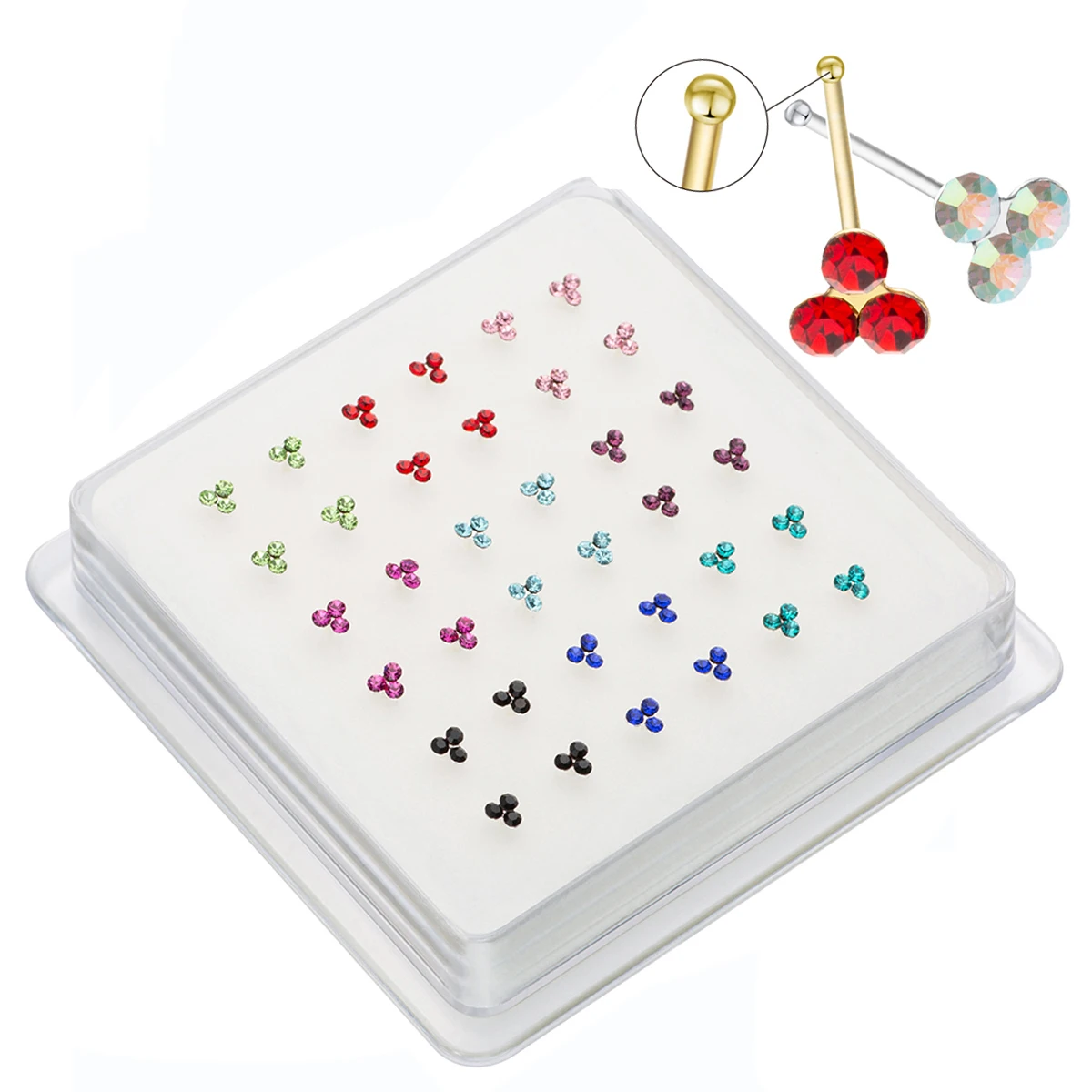 

36Pcs/Box 925 Sterling Silver Multi Color Crystal Nose Studs Nose Piercing Body Jewelry Pircing Nariz Percing Nez