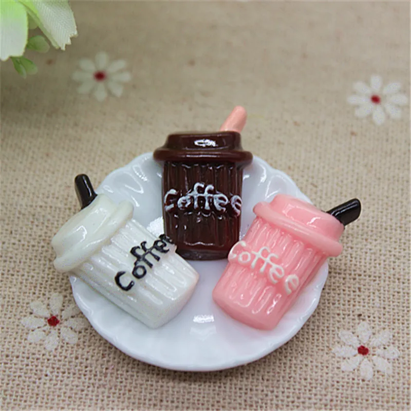 10pcs Cute Resin Fake Coffee Sippy Cup Miniature Food Art Flatback Cabochon DIY Craft Decoration,17*28mm