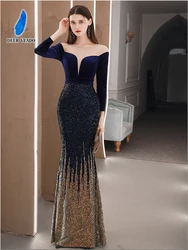 DEERVEADO Elegant Velour Mermaid Sequins Evening Dresses Women Formal Dress Party Gown Maxi Dress K18291