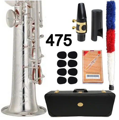 

Music Fancier Club Saxophone Soprano 475 Professional Soprano Sax Custom Silver Plated Mouthpiece Reeds Neck With Case