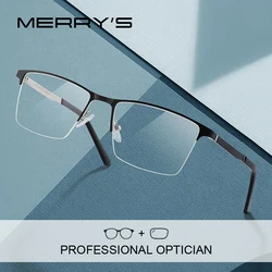 MERRYS DESIGN Men Prescription Glasses Fashion Myopia Prescription Eyeglasses Male Business Style Half Optical Glasses S2074PG
