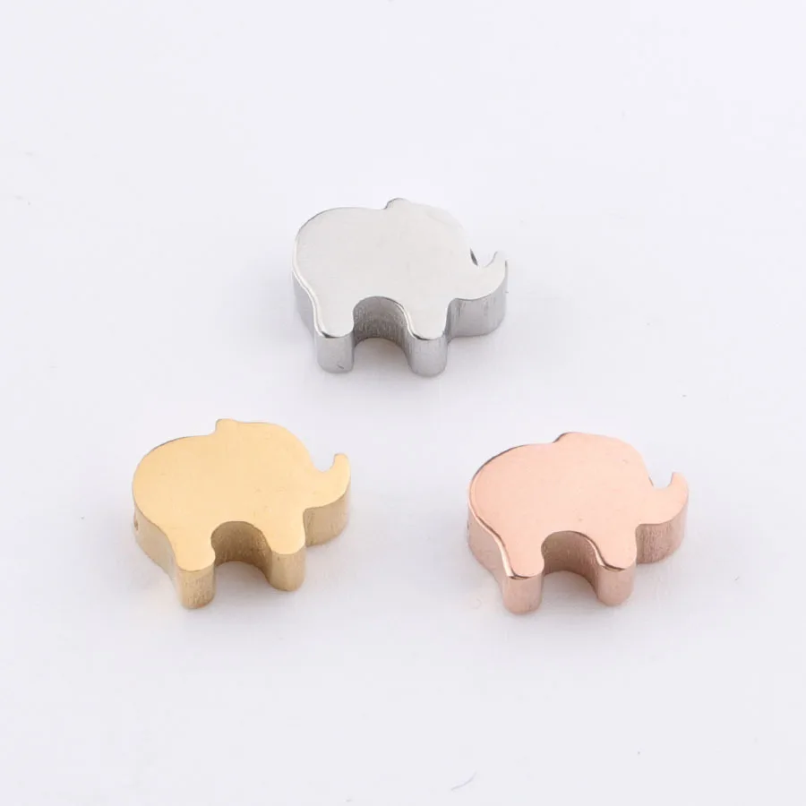 

50pc Mirror Polished 1.8mm Small Hole Bead Stainless Steel 6*8mm Mini Elephant Bead Charms Necklace DIY Handmade Beads Wholesale