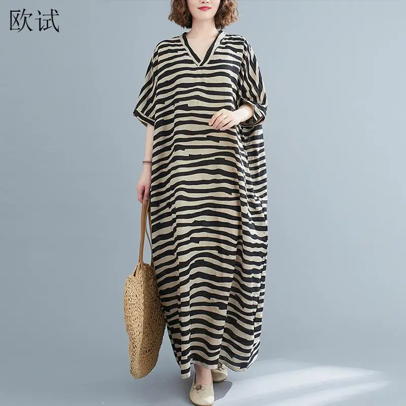 Oversized Striped Summer Beach Maxi Dress Women Ladies Dresses Long Casual Cotton Oversize Dress New Fashion 2023 Vestidos